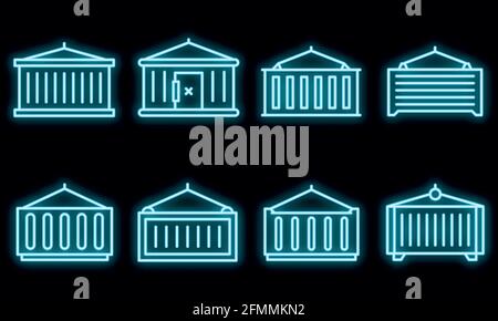 Cargo container icons set. Outline set of cargo container vector icons neon color on black Stock Vector
