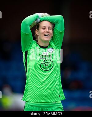 Kingston, UK. 09th May, 2021. Goalkeeper Ann-Katrin Berger of Chelsea Women during the FAWSL match between Chelsea Women and Reading Women at the Kingsmeadow Stadium, Kingston, England on 9 May 2021. Photo by Andy Rowland. Credit: PRiME Media Images/Alamy Live News Stock Photo