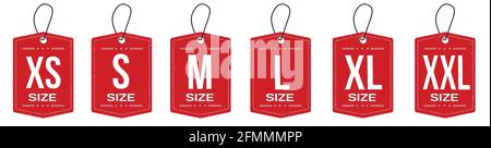 Collection of clothing size labels or price tags on white background, vector illustration Stock Vector