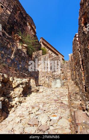 Taragarh fort in Bundi town, typical medieval fortress in Rajasthan, India Stock Photo