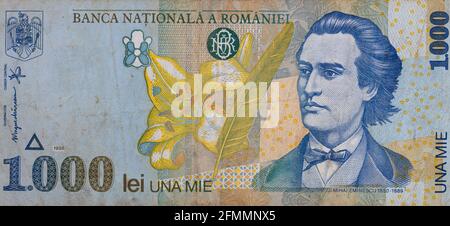 1000 Romanian lei banknote, 1996 Series - paper, for design purpose Stock Photo