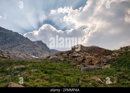 Sun rays behind smoky skies in Colorado Stock Photo