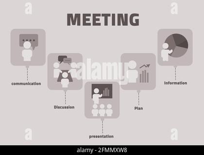 meeting element icons with monochrome color style Stock Vector