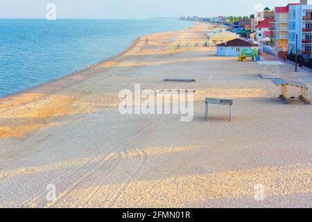 Sandy beach and resorts of Black Sea coast in Zatoka Ukraine Stock Photo