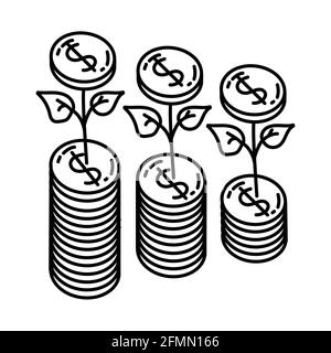 Growth Activity Finance Hand Drawn Icon Set Vector. Stock Vector