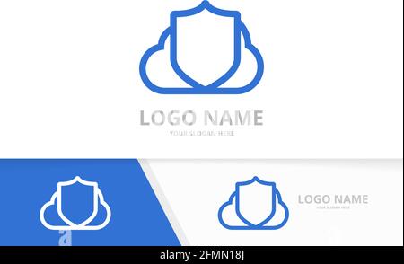 Vector shield logo combination. Unique cloud logotype design template. Stock Vector
