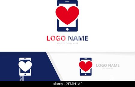 Heart and phone logo combination. Love and device logotype design template. Stock Vector