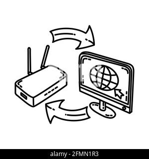 Connect as Telecommunication Equipment Hand Drawn Icon Set Vector. Stock Vector