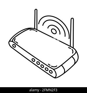Repeater as Telecommunication Equipment Hand Drawn Icon Set Vector. Stock Vector