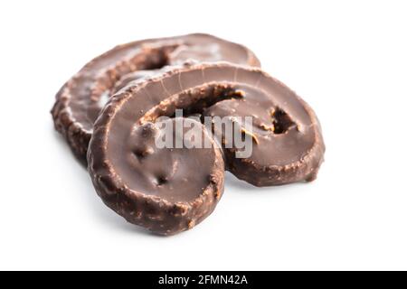Sweet pastry palmeritas with chocolate icing isolated on white background. Stock Photo
