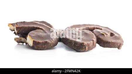 Sweet pastry palmeritas with chocolate icing isolated on white background. Stock Photo