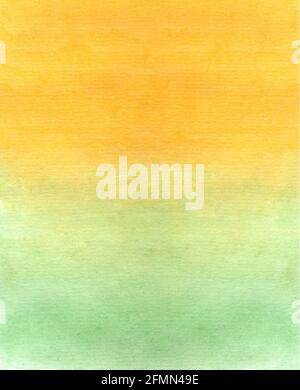 Beautiful bright watercolor drawing of flowing mix of yellow and green colors. Cheerful light background for writing words, textiles, skicker, fabric Stock Photo