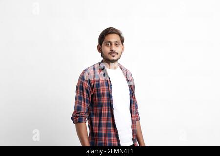 Indian or Asian man giving multi pal expression over white background Stock Photo