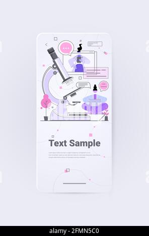 scientists working with microscope in medical laboratory researchers doing scientific experiments in lab Stock Vector
