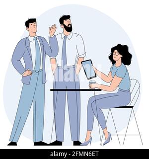 Colleagues talking to each other in modern office Stock Vector