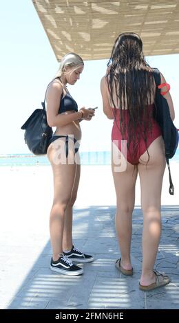 Young women on the beach in Tel-Aviv. Stock Photo