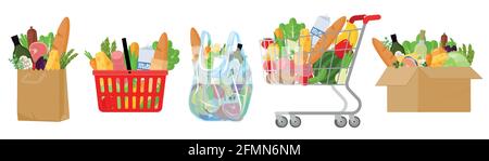 Shopping bags and baskets Stock Vector