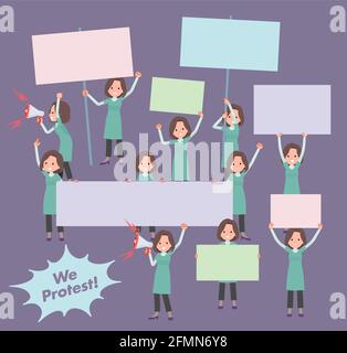 A set of middle-aged women in tunic protesting.It's vector art so easy to edit. Stock Vector