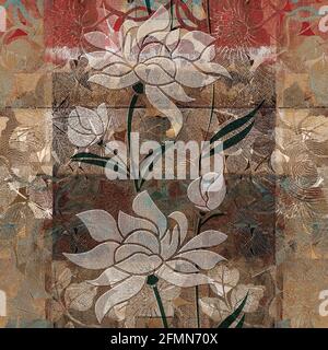 brown and red color flower design image use for wall tile and wall paper Stock Photo