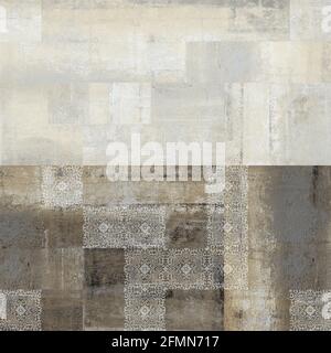 brown color wall tile and wall paper texture design Stock Photo