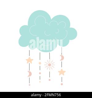 Childrens toy carousel for a crib, a cloud with the moon stars and the sun, entertainment items for children, vector clip art Stock Vector