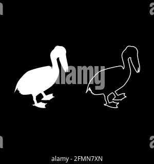 Pelican bird Seabird Waterbird silhouette white color vector illustration solid outline style simple image Stock Vector