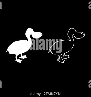 Pelican bird Seabird Waterbird silhouette white color vector illustration solid outline style simple image Stock Vector