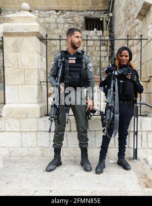 Israeli border police soldiers in the old city of Jerusalem. Stock Photo