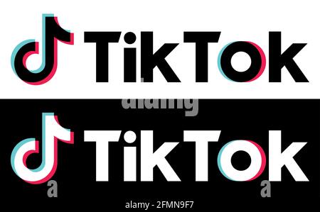 Vinnytsia, Ukraine - May 5, 2021: TikTok logo in two versions, isolated on white and black background Stock Vector