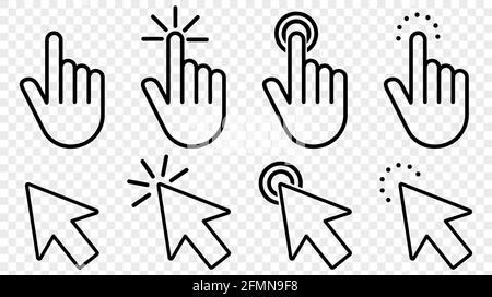 Set of pointer click icon. Hand cursor click. Arrow pointer. Computer mouse cursor. Vector symbol in line style Stock Vector