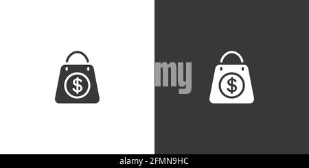 Shopping bag. Dollar sign. Isolated icon on black and white background. Commerce glyph style vector illustration Stock Vector