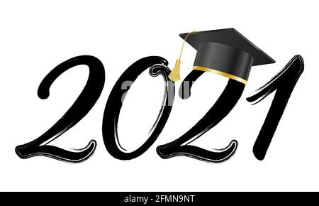 2021 numeral black text hand lettering. Dry brush texture effect. Graduation concept. Vector Illustration Stock Vector