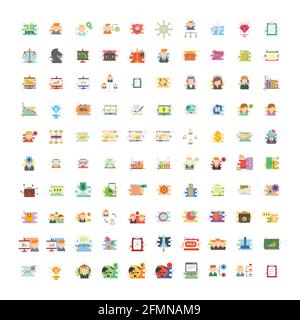 100 Modern Business Flat Style Icon Set Vector Stock Vector