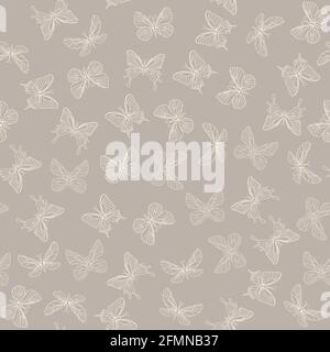 Seamless pattern with butterflies in doodle style. Floral, ornate, decorative, tribal summer nature. hand drawn coloring book page. Stock Vector