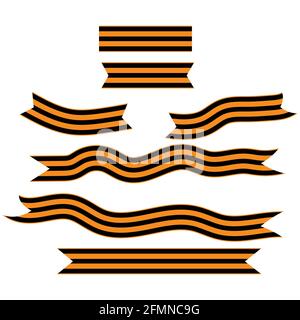 Set of St. George ribbon flat isolated on white background. Ribbon banner vector illustration. Symbol of great patriotic war Stock Vector