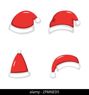 Set of red Santa Claus hats. Red New Year s headdress in a flat style isolated on a white background. Stock Vector