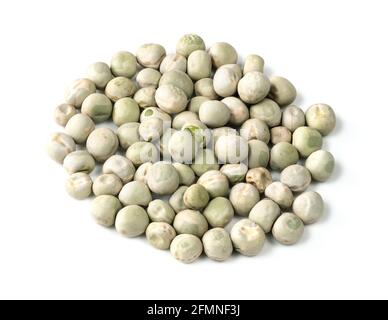 pile of dried whole green peas closeup on white background Stock Photo