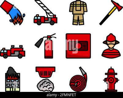 Fireguard Icon Set. Editable Bold Outline With Color Fill Design. Vector Illustration. Stock Vector