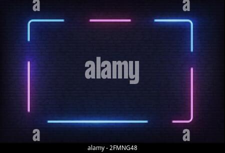 Neon frame template. Light banner design. Vector glowing rectangle signboard Stock Vector