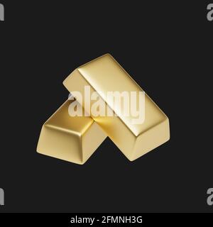 3d simple gold bars on dark background 3d illustration. Hight quality render of bullions. Isolate gold ingots. Stock Photo