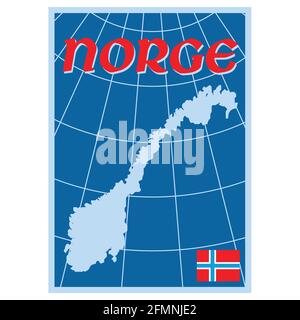 Scandinavian design. Norway map with flag and inscription Norge - Norway Stock Vector