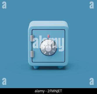 Close Safe box front view on blue pastel background with soft shadows. Simple 3d render illustration. Stock Photo