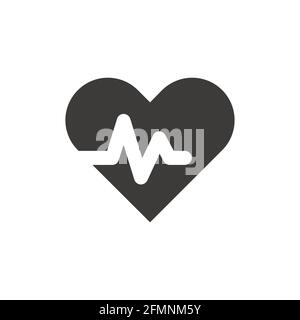 Heartbeat black vector icon. Heart and pulse rate, medicine symbol. Stock Vector