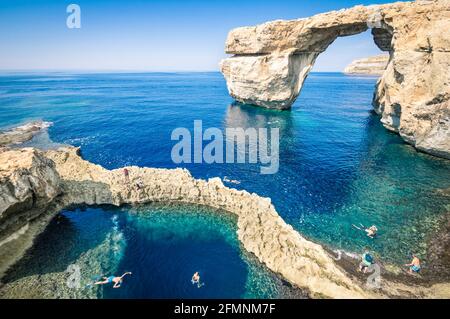 The world famous Azure Window in Gozo island - Mediterranean nature wonder in the beautiful Malta Stock Photo