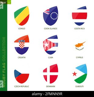 Rugby ball set with the flag of Croatia in various angles on abstract ...