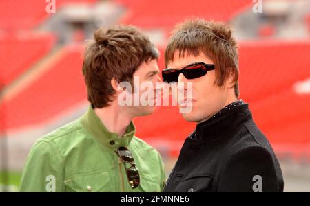 File photo dated 16/10/2008 of Noel and Liam Gallagher who are to executive produce a documentary about Oasis's most famous shows Ð two nights at Knebworth in 1996. The film will revisit the feuding brothers at the height of the Britpop band's fame, a year after the release of their album What's The Story (Morning Glory). Issue date: Tuesday May 11, 2021. Stock Photo