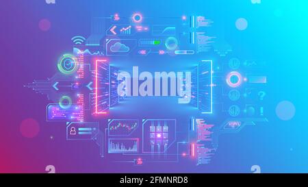 Servers in digital data centers make cloud computing in server rack room. Web online service remote internet storage. Abstract Conceptual computer Stock Vector