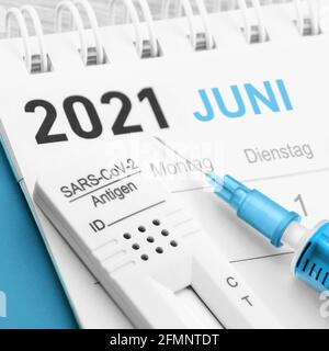 Corona Antigen Test und Impfung mit Kalender Juni 2021