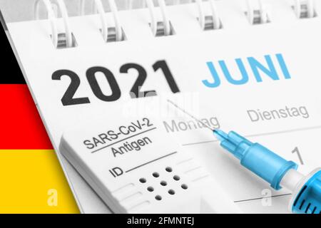 Corona Test und Impfung mit Kalender Juni 2021