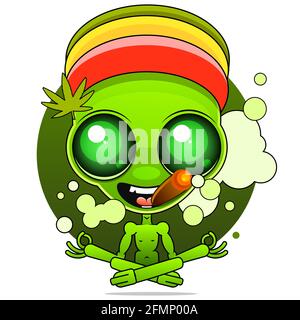 guy, rastaman, holds a bong in his hand. Canabis leaf on the background. Template for card, poster, banner, print for t-shirts, badge. Stock Vector